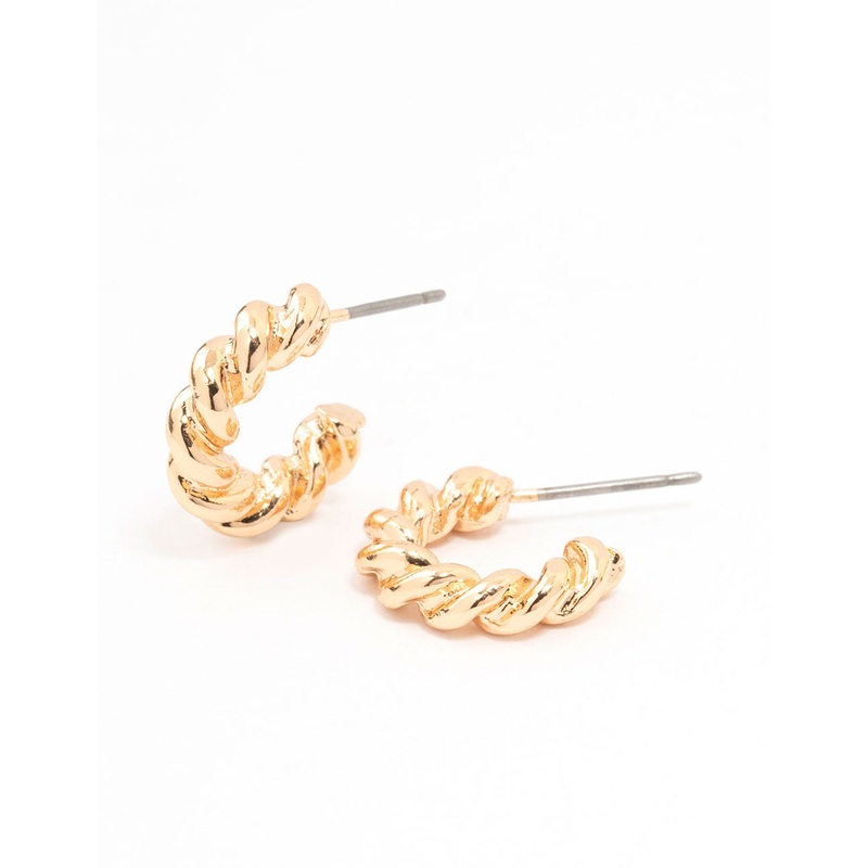 Gold Thick Twisted Rope Huggie Earrings