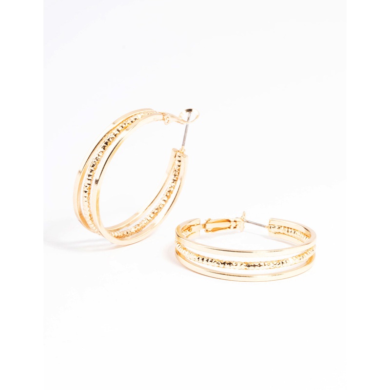 Gold Triple Split Textured Hoop Earrings