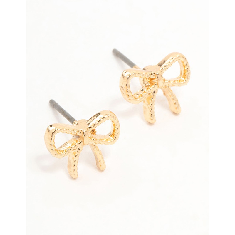 Gold Twisted Bow Stud Earrings