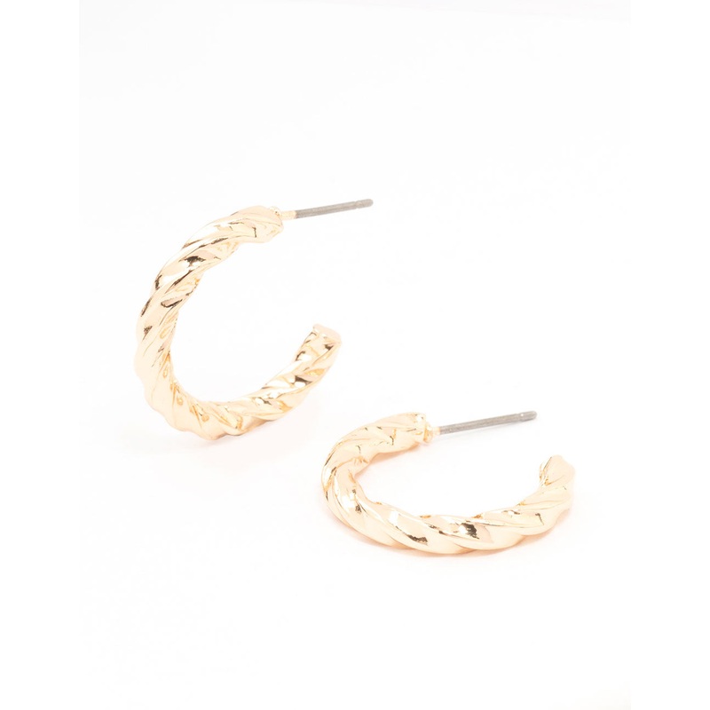 Gold Twisted Huggie Earrings|Default Title