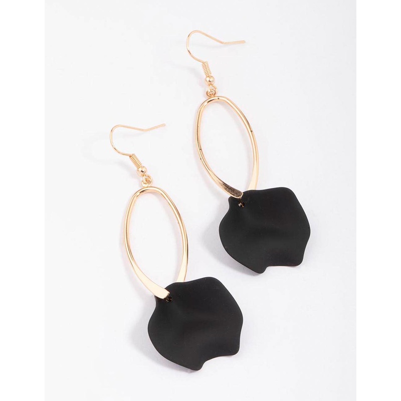 Gold Twisted Oval Petal Drop Earrings