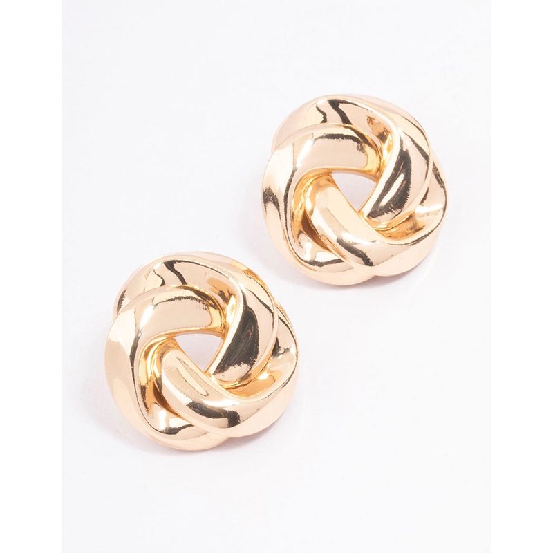 Gold Twisted Rope Circle Stud Earrings