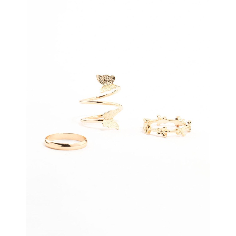 Gold Wrapped & Butterfly Rings 3-Pack