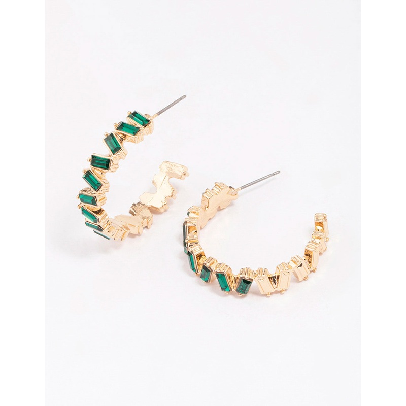 Gold Zig Zag Baguette Drop Earrings