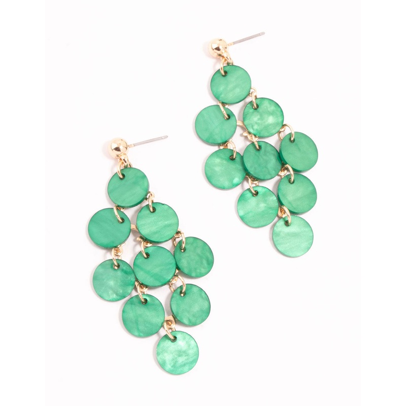Green Acrylic Cascading Discs Drop Earrings