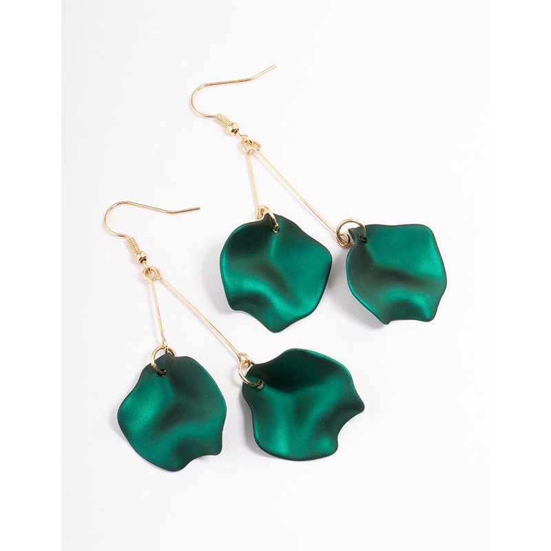 Green Double Petal Stick Drop Earrings