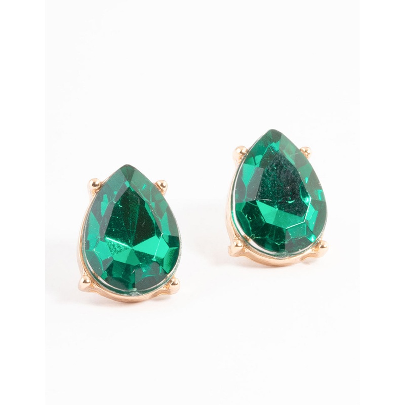 Green Pear Stud Earrings|Default Title