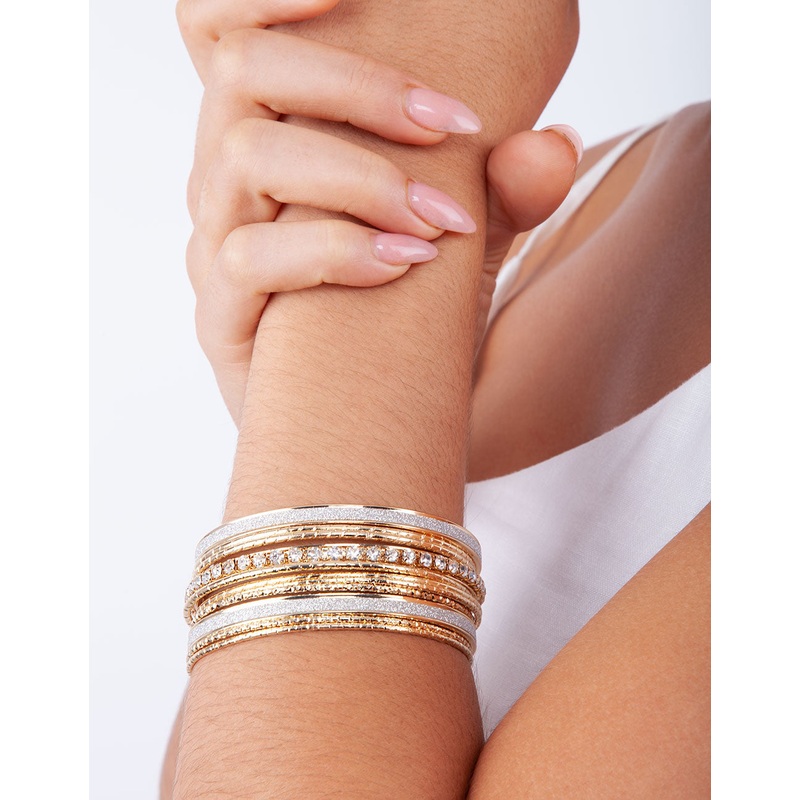 Mixed Gold & Diamante Stackable Bangle 20 Piece Set