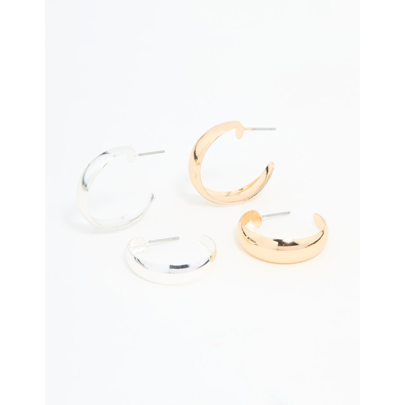 Mixed Metal Teardrop & Round Hoop Earrings 2-Pack