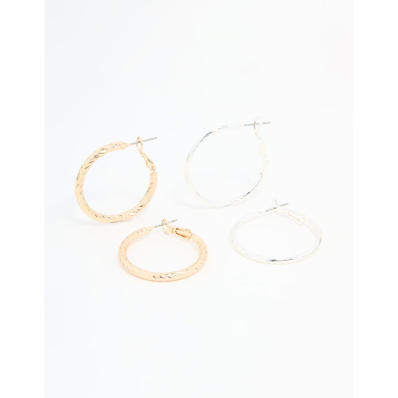 Mixed Metals Textured Hoop Earrings 2-Pack