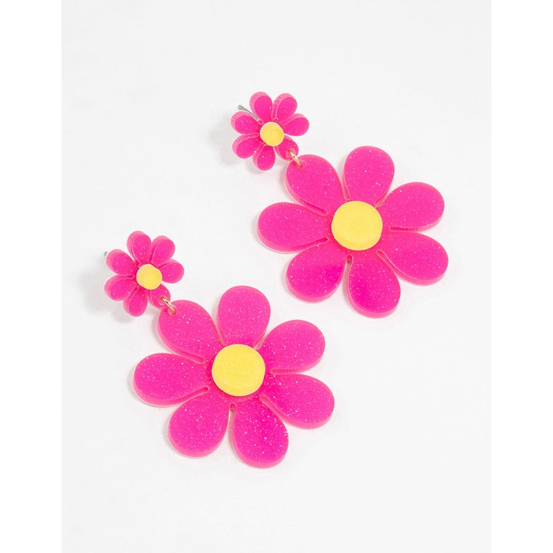 Pink Acrylic Flower Drop Earrings