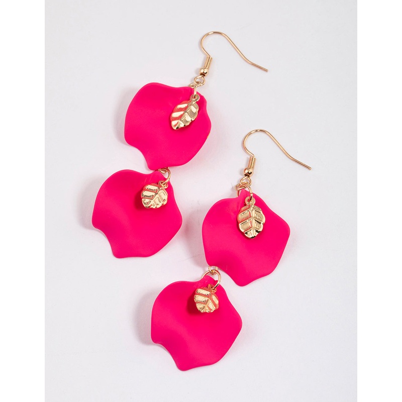 Pink Double Petal Drop Earrings