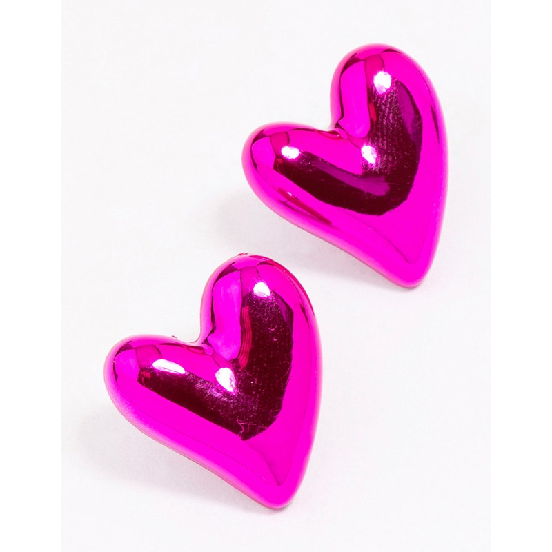Pink Puffy Heart Stud Earrings