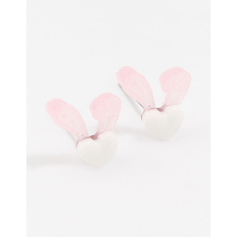 Plastic Heart Bunny Stud Earrings