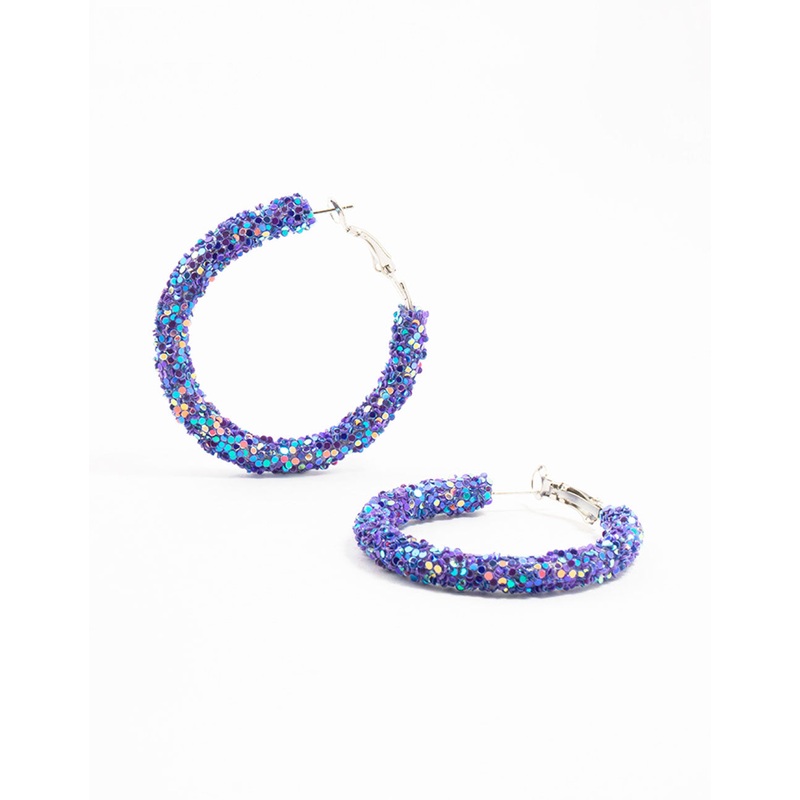 Purple Crushed Stone Hoop Earrings