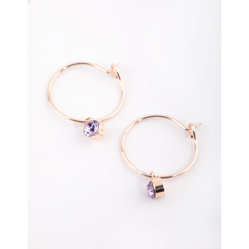 Purple Diamante Huggie Hoop Earrings