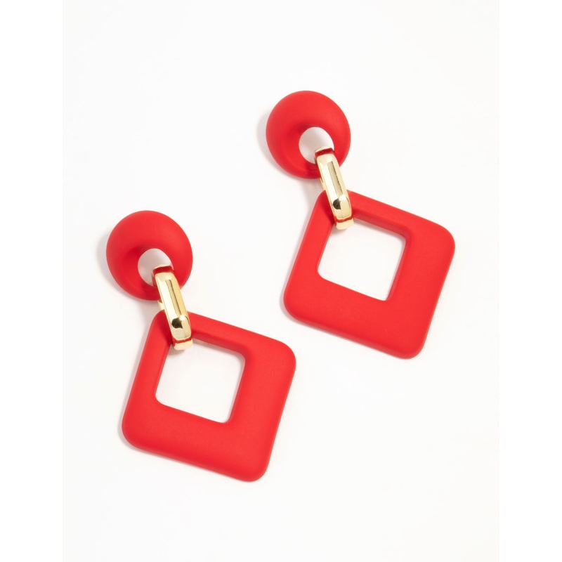 Red Acrylic Diamond Link Drop Earrings
