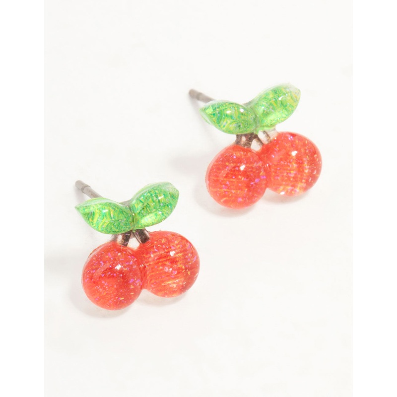 Red & Green Bubble Cherry Stud Earrings
