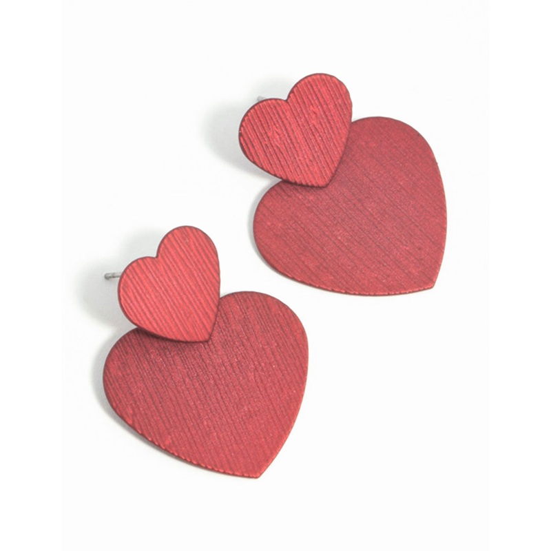 Red Heart Pattern Drop Earrings