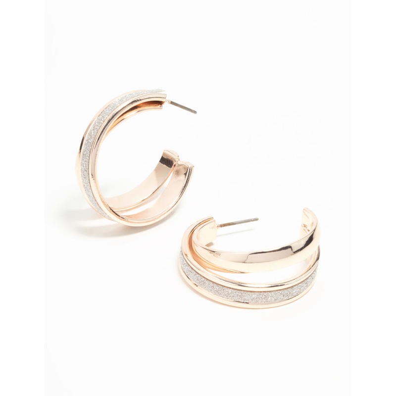 Rose Gold Glitter Double Strand Hoop Earrings