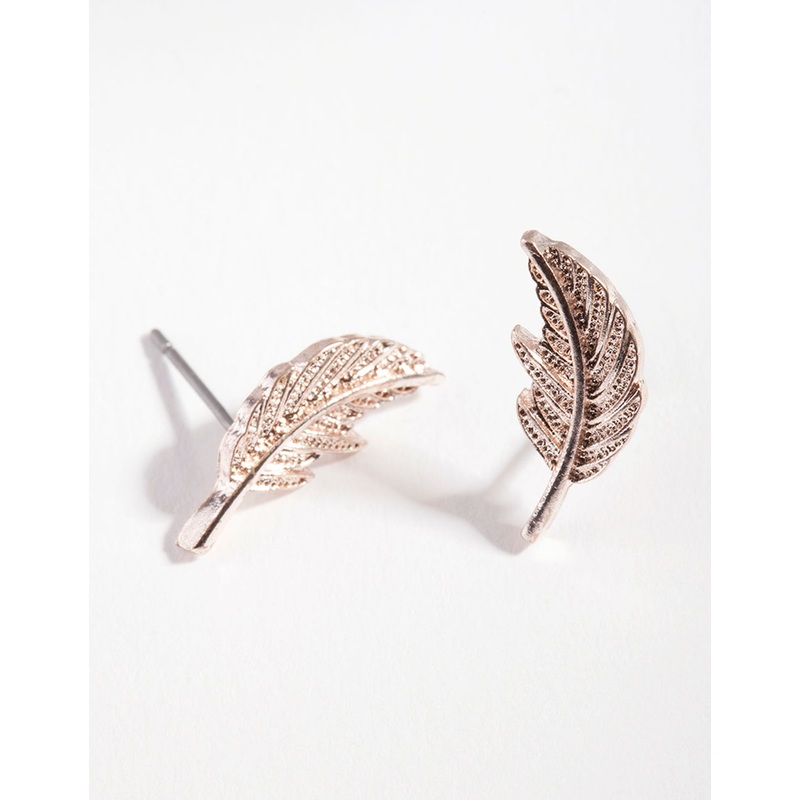 Rose Gold Metal Feather Earrings