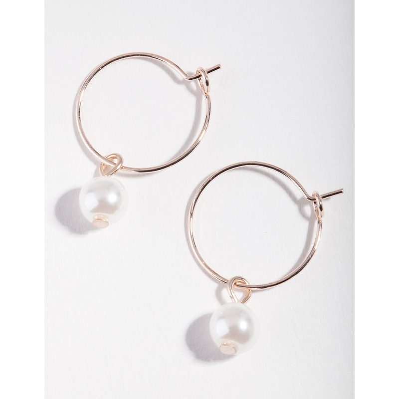 Rose Gold Mini Fine Pearl Hoop Earrings