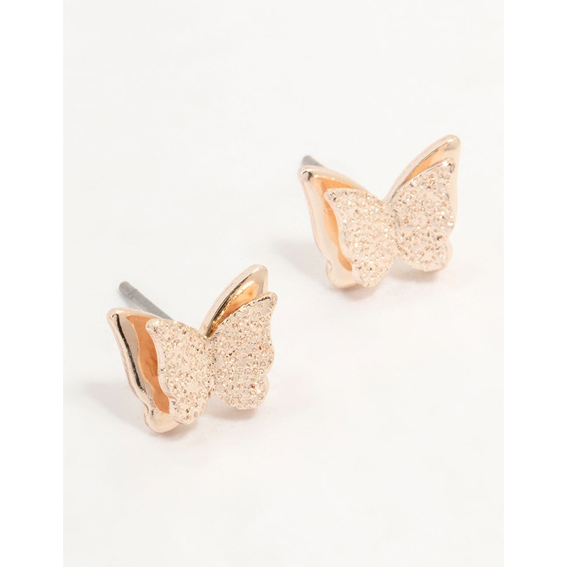 Rose Gold Sandblast Butterfly Stud Earrings