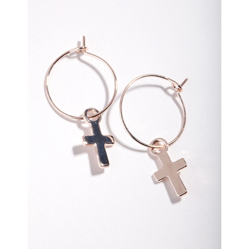 Rose Gold Simple Cross Hoop Earrings