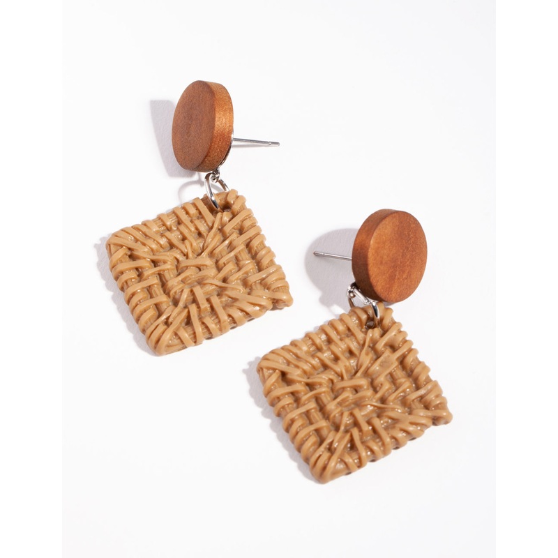 Wood Wrapped Diamond Shaped Drop Earrings