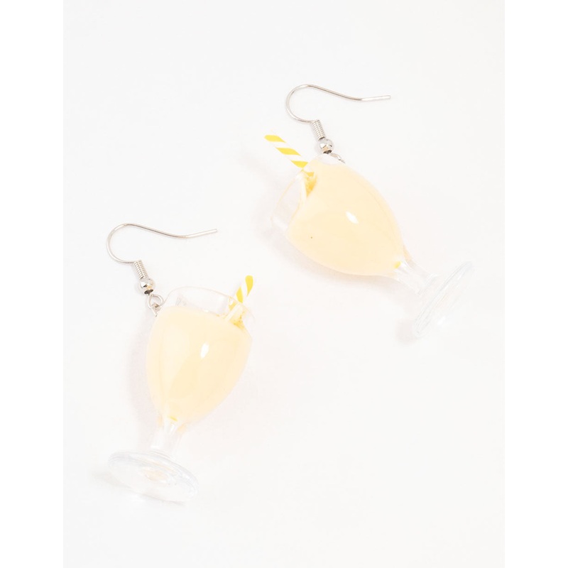 Yellow Pina Colada Cocktail Straw Drop Earrings