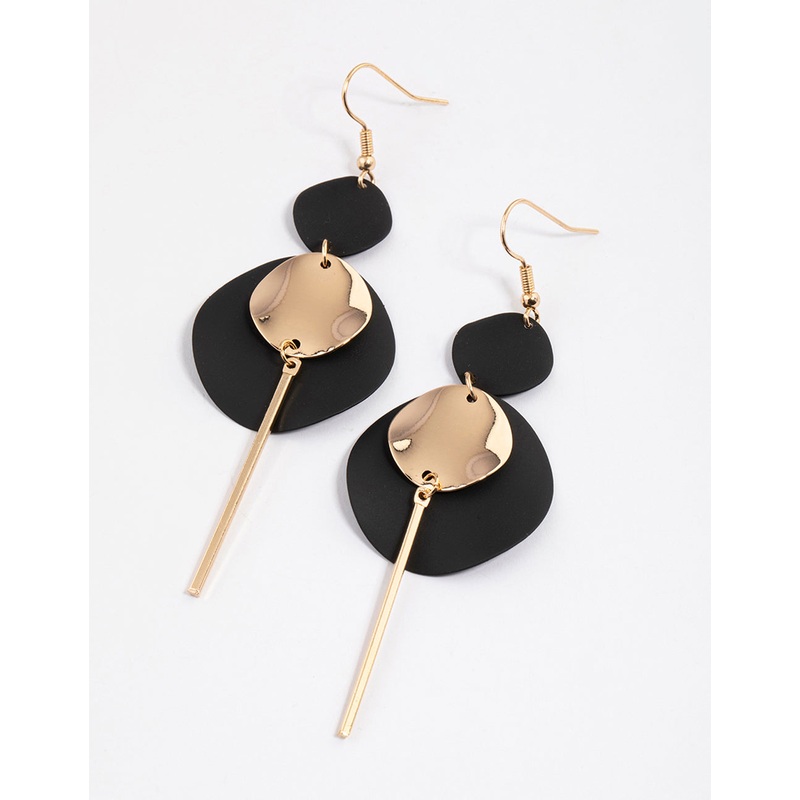 Black Coated Disc Stick Drop Earrings