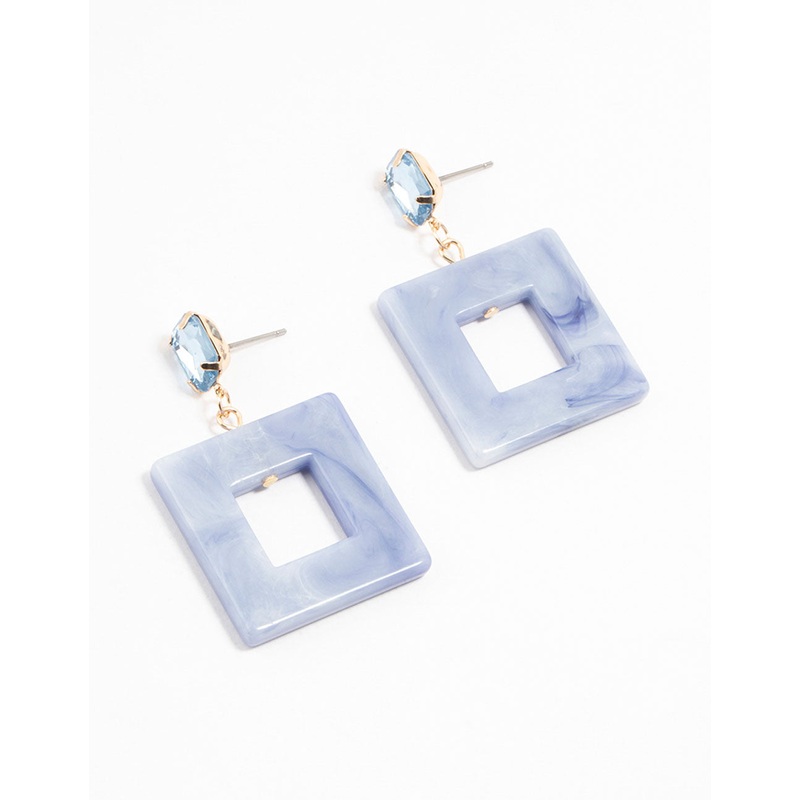 Blue Acrylic Cutout Square Drop Earrings