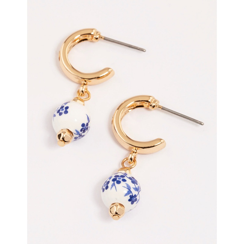 Blue Chubby Beaded Huggie Drop Earrings