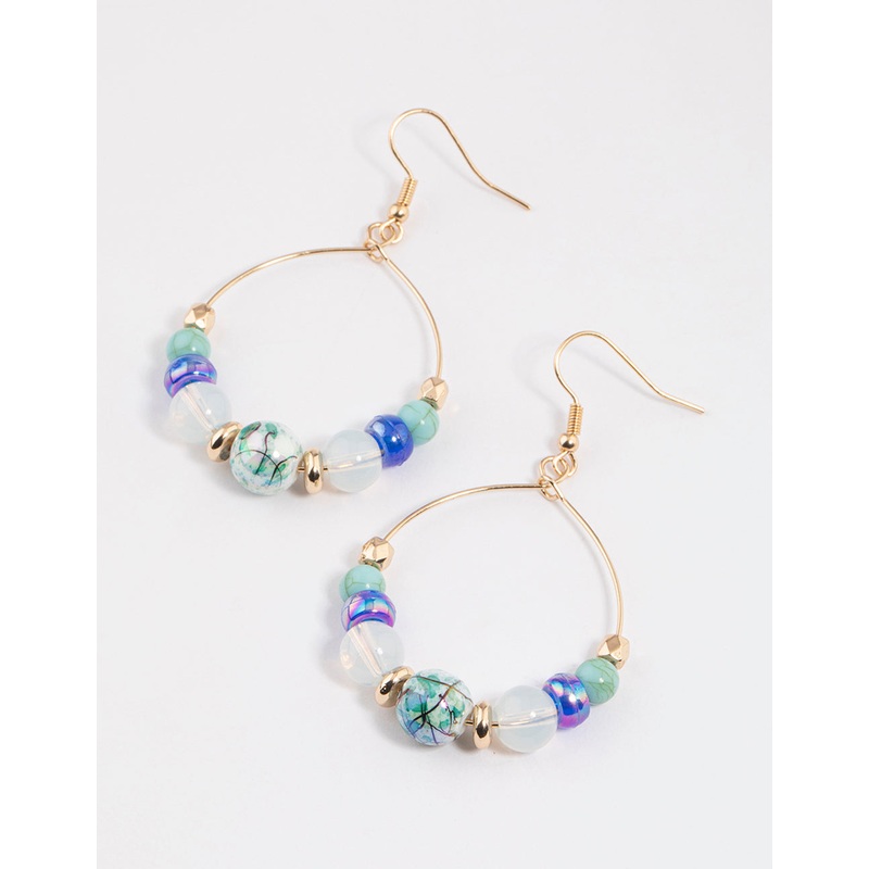 Blue Mixed Bead Wire Drop Earrings
