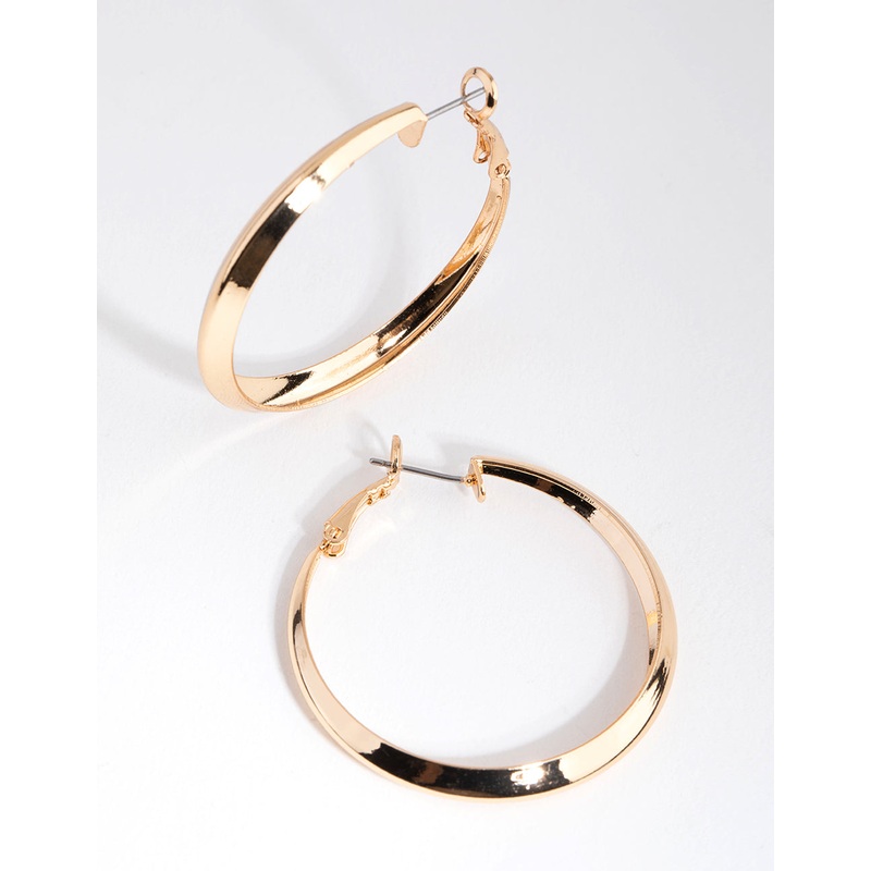 Gold Bevelled Edge Hoop Earrings