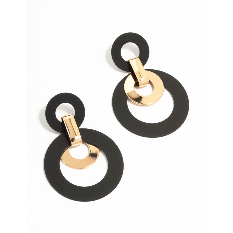 Gold & Black Circle Drop Earrings