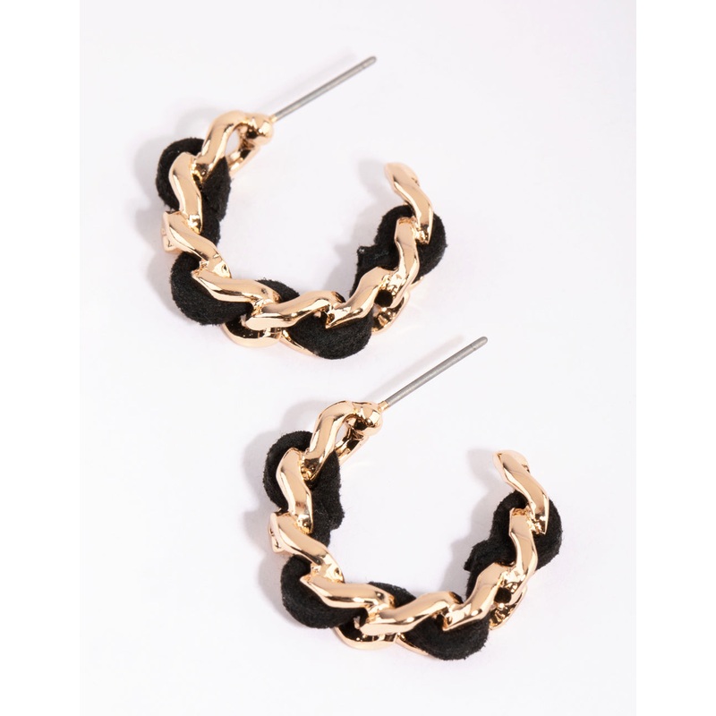 Gold & Black PU Plait Hoop Earrings
