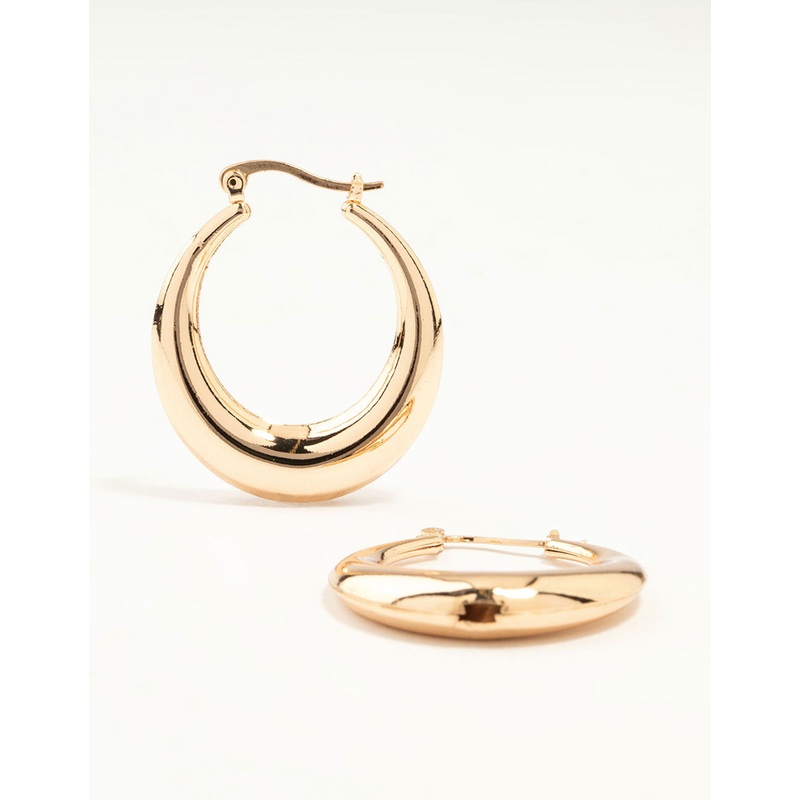 Gold Boat Hoop Earrings|Default Title