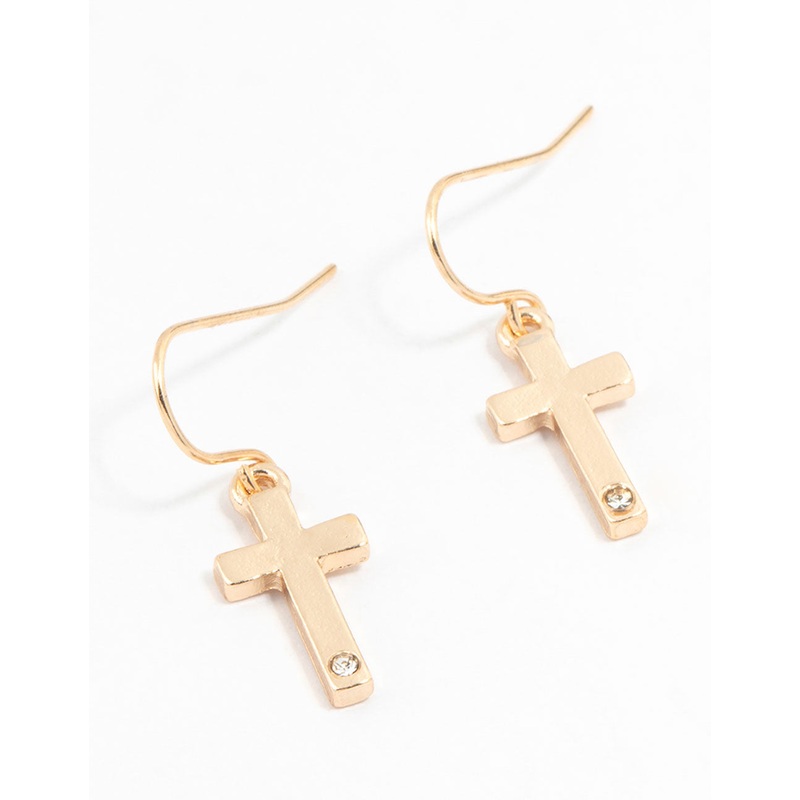 Gold Cross Drop Earrings|ONESIZE