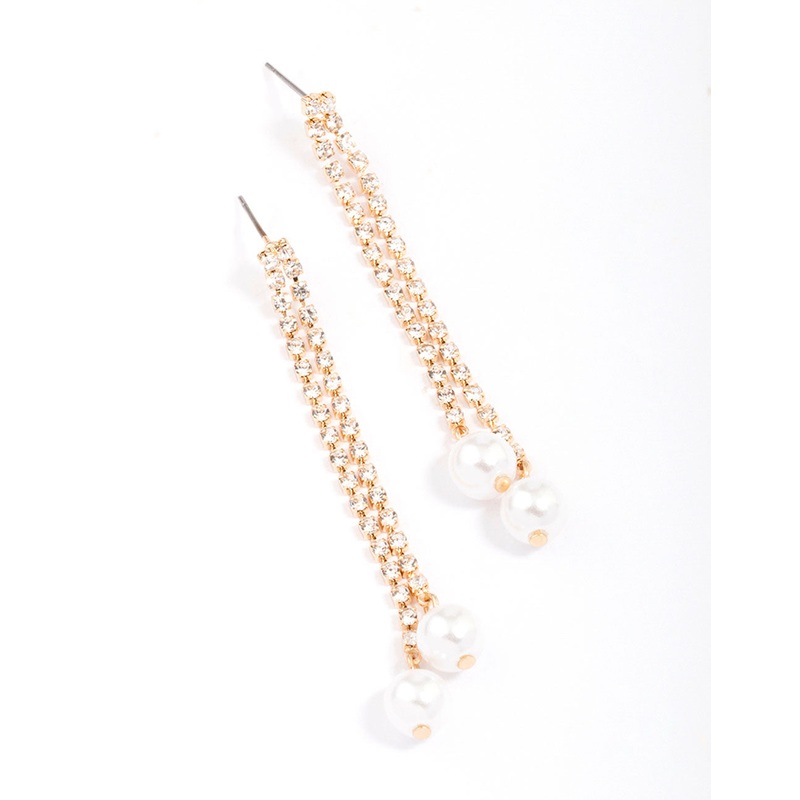 Gold Cup Chain Pearl Drop Earrings
