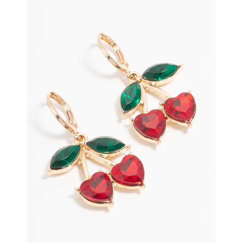 Gold Diamante Cherry Drop Earrings