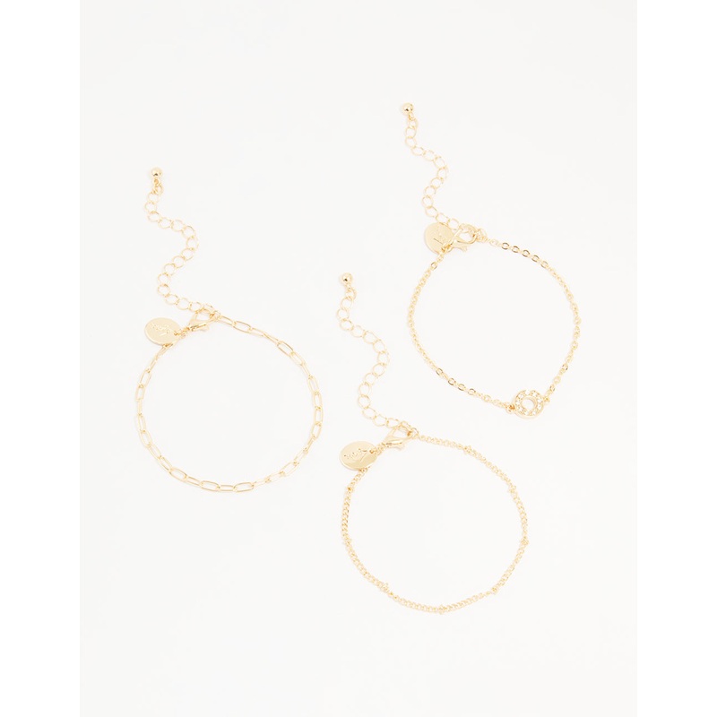 Gold Diamante Circle & Chain Bracelets 3-Pack