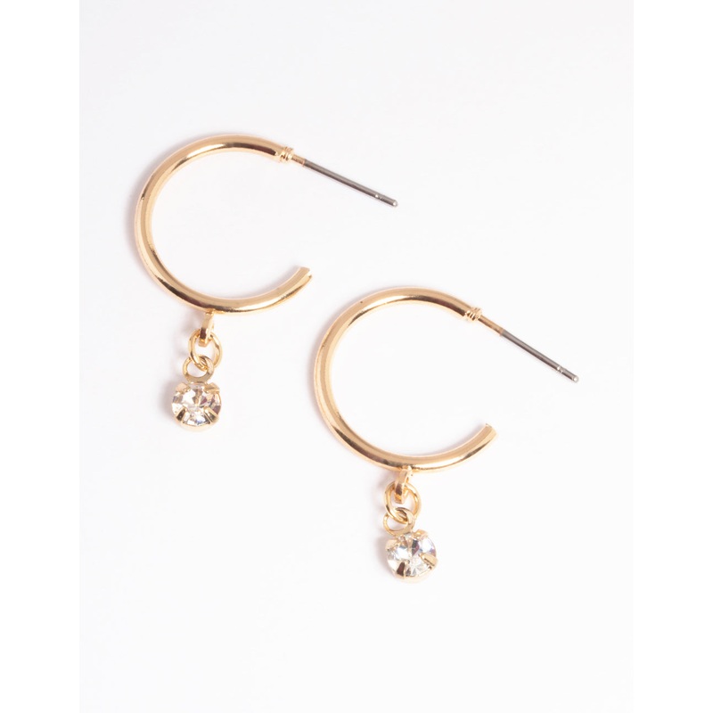 Gold Diamante Drop Hoop Earrings