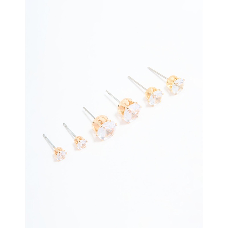 Gold Diamante Graduating Size Stud Earrings 3-Pack