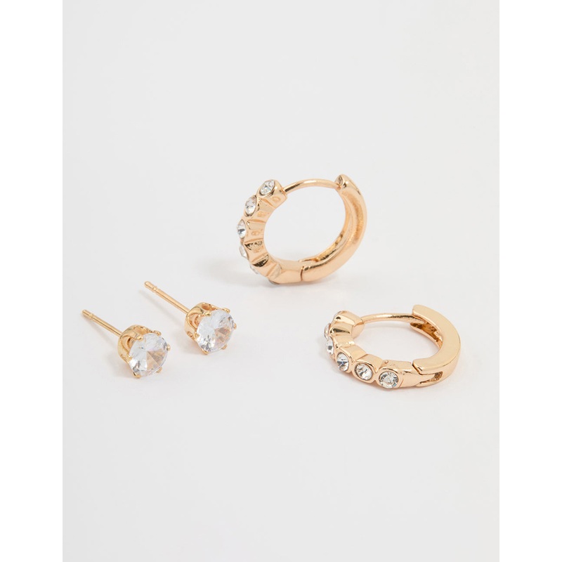 Gold Diamante Hoop & Classic Stud Earrings 2-Pack