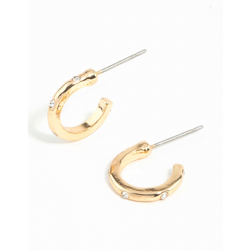 Gold Diamante Huggie Earrings|Default Title