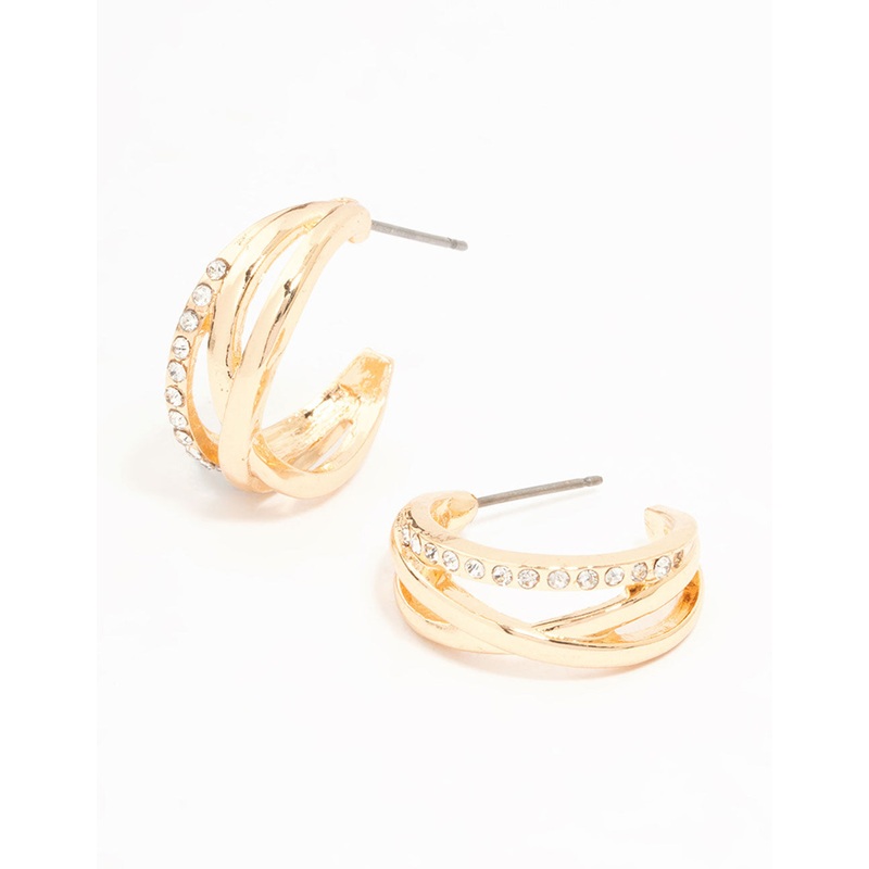 Gold Diamante Twisted Hoop Earrings