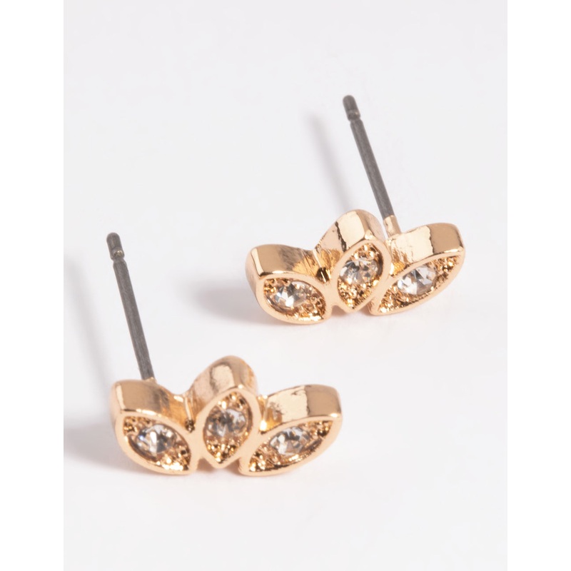 Gold Diamante Wing Crawler Stud Earrings