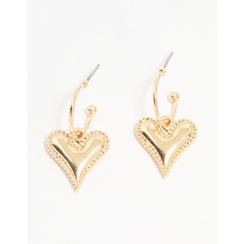 Gold Heart Border Detailed Huggie Earrings