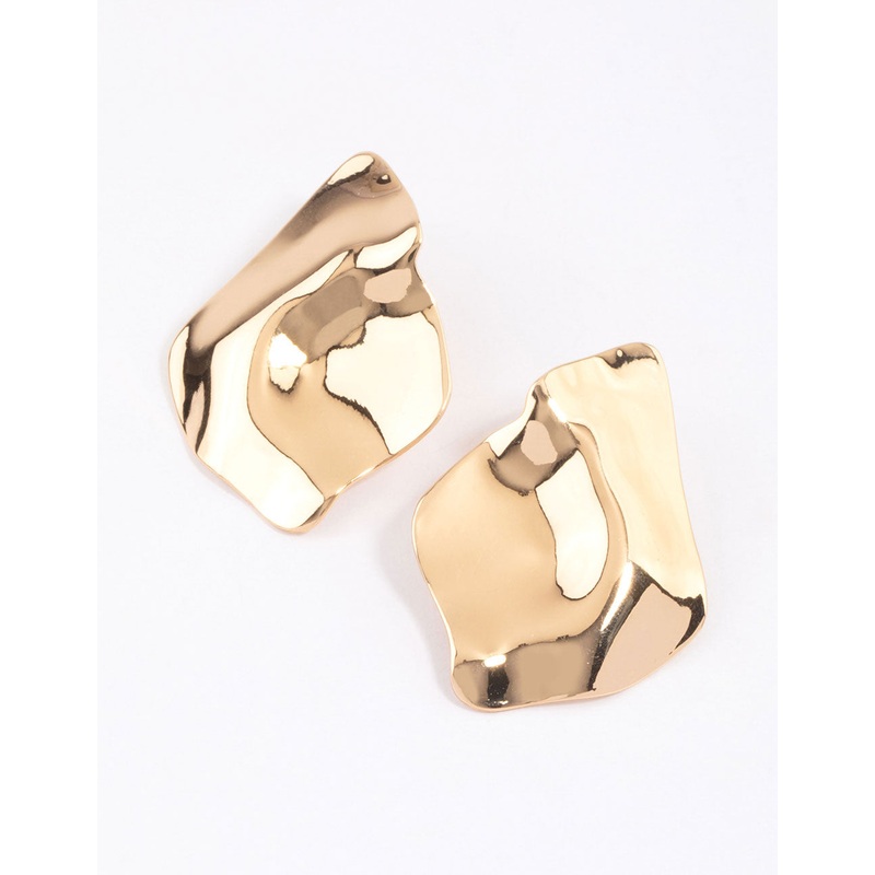 Gold Large Melted Wave Stud Earrings